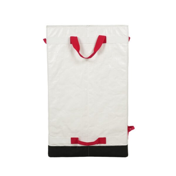 DSC01925 Corporate Custom White PP Woven Logistics Bags with Reinforced Red Webbing | 181L Express Parcel Sacks for Global Courier Distribution | High-Capacity Durable Wholesale Delivery Sacks