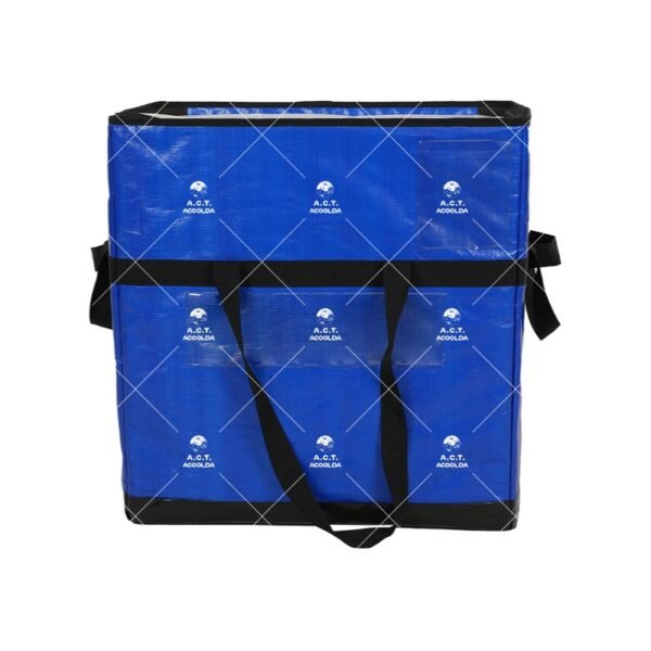 Blue Structured Parcel Sorting Tote with Long Carry Straps, Side Handles and Transparent Route Label Pockets for Warehouses and Courier Hubs
