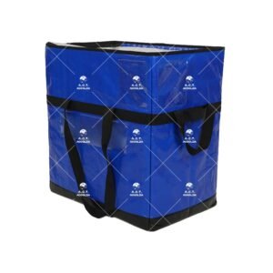 2 Blue Structured Parcel Sorting Tote with Long Carry Straps, Side Handles and Transparent Route Label Pockets for Warehouses and Courier Hubs
