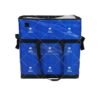 Blue Structured Parcel Sorting Tote with Long Carry Straps, Side Handles and Transparent Route Label Pockets for Warehouses and Courier Hubs