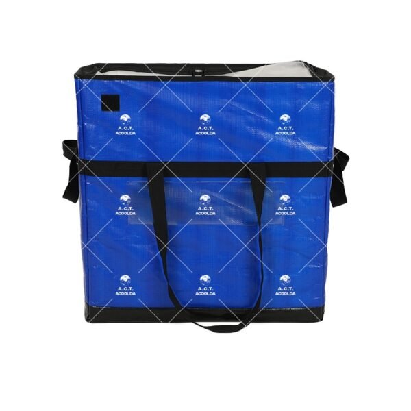 Blue Structured Parcel Sorting Tote with Long Carry Straps, Side Handles and Transparent Route Label Pockets for Warehouses and Courier Hubs