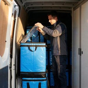 200L Blue PP Woven Parcel Sorting Bag with Zipper Lid, Reinforced Webbing and Multi-Point Handles for Courier Vans and Warehouses_image_4 200L Blue PP Woven Logistics Sorting Bag for Parcel Transfer and Courier Operations