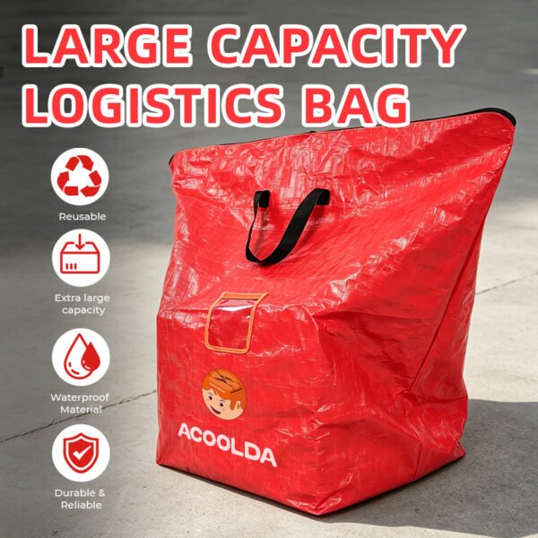 500L Red PP Woven Logistics Sorting Bag with Reinforced Carry Handles and Clear ID Pocket for Bulk Parcel Transfer_image_1 500L Red PP Woven Parcel Sorting Bag for Warehouse and Logistics Operations