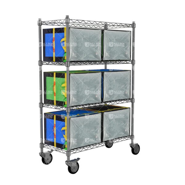 Three-Tier Mobile Wire Shelving Cart with Adjustable Storage Levels for Logistics Bags in Parcel Hubs and Fulfillment Centers_image_1 Three-Tier-Mobile-Wire-Shelving-Cart-with-Adjustable-Storage-Levels-for-Logistics-Bags-in-Parcel-Hubs-and-Fulfillment-Centers