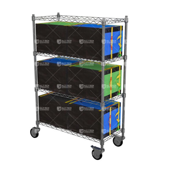 Three-Tier Mobile Wire Shelving Cart with Adjustable Storage Levels for Logistics Bags in Parcel Hubs and Fulfillment Centers_image_3 Three-Tier-Mobile-Wire-Shelving-Cart-with-Adjustable-Storage-Levels-for-Logistics-Bags-in-Parcel-Hubs-and-Fulfillment-Centers
